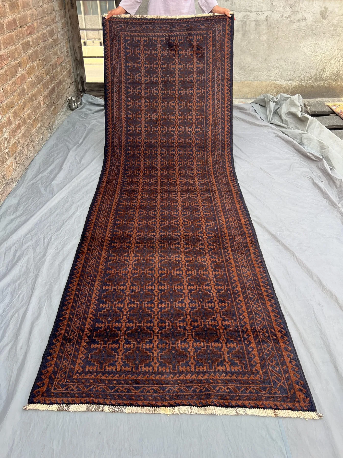 3'4" x 9'9" Vintage Afghan Hand-Knotted Tribal Runner Rug, Geometric Wool Design, Antique Hallway Carpet, Unique oriental Runner Rug Decor