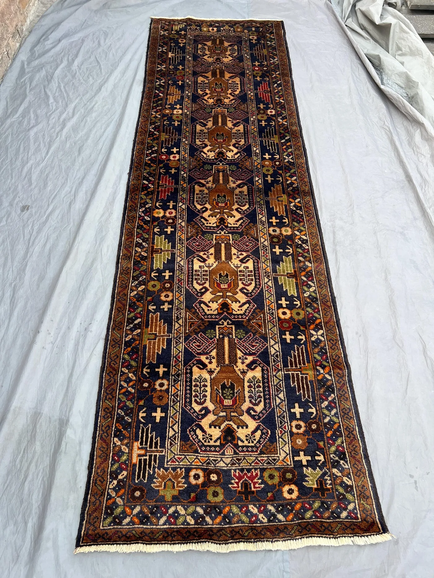 3 x 10 ft Afghan Hand-Knotted Vintage Rare Soft Pile One-of-a-Kind Pictorial Runner Rug - Balochi Design | Hallway Decor & Entryway Rug