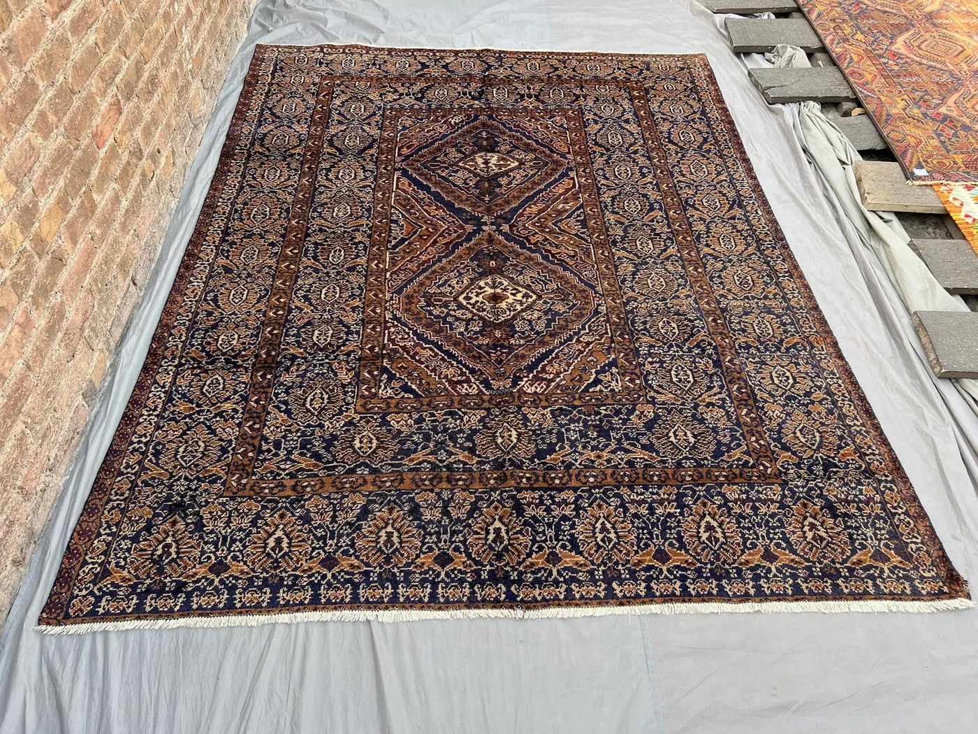 7x9 Antique Afghan Baluchi Oriental Rug, Hand-Knotted Wool Carpet, Nomadic Art Tribal Design, Rare Vintage Area Rug, Geometric Bedroom Rug