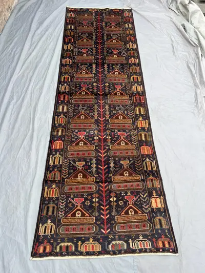 3 x 10 Vintage Afghan Hand-Knotted Tribal Runner Rug, Wool Geometric Design, Unique Oriental Boho Runner, Kitc