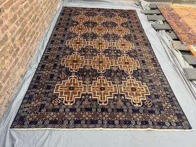 6'7 x 11'4 Antique Afghan Baluchi Rug, Handmade Wool Oriental Carpet, Low Pile Nomadic Art, Rare Caucasian Sty