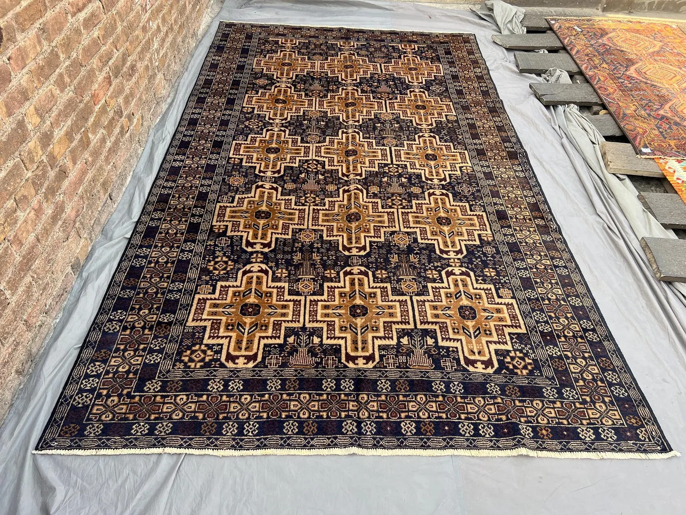 6'7 x 11'4 Antique Afghan Baluchi Rug, Handmade Wool Oriental Carpet, Low Pile Nomadic Art, Rare Caucasian Style Area Rug, Living Room Rug