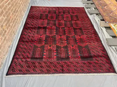 7'3 x 9'4 ft Afghan Baluchi Handmade Wool Rug, Oriental Area Rug, Qalam Dani Design, Tribal Boho Vintage Carpe