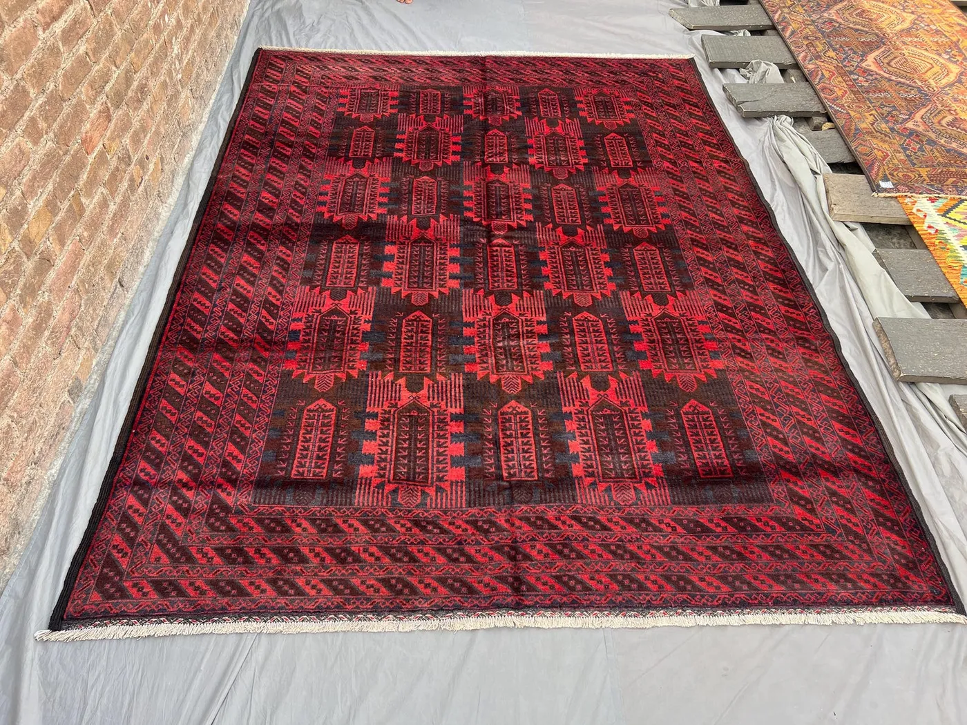 7'3 x 9'4 ft Afghan Baluchi Handmade Wool Rug, Oriental Area Rug, Qalam Dani Design, Tribal Boho Vintage Carpet, Nomadic Bedroom Decor Rug