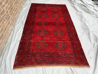 6 x 10 Vintage Afghan Baluch Rug | Hand-Knotted Wool Carpet | Tribal Geometric Red Oriental Decor | Large Boho