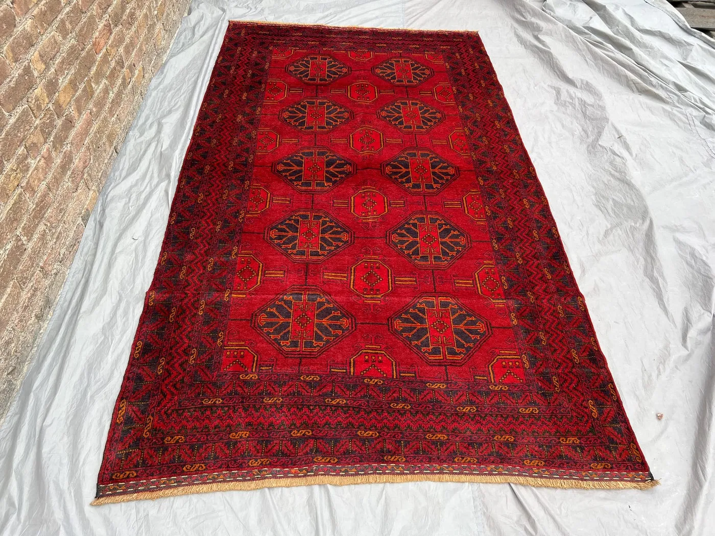 6 x 10 Vintage Afghan Baluch Rug | Hand-Knotted Wool Carpet | Tribal Geometric Red Oriental Decor | Large Boho Living Room Rug | Bedroom Rug
