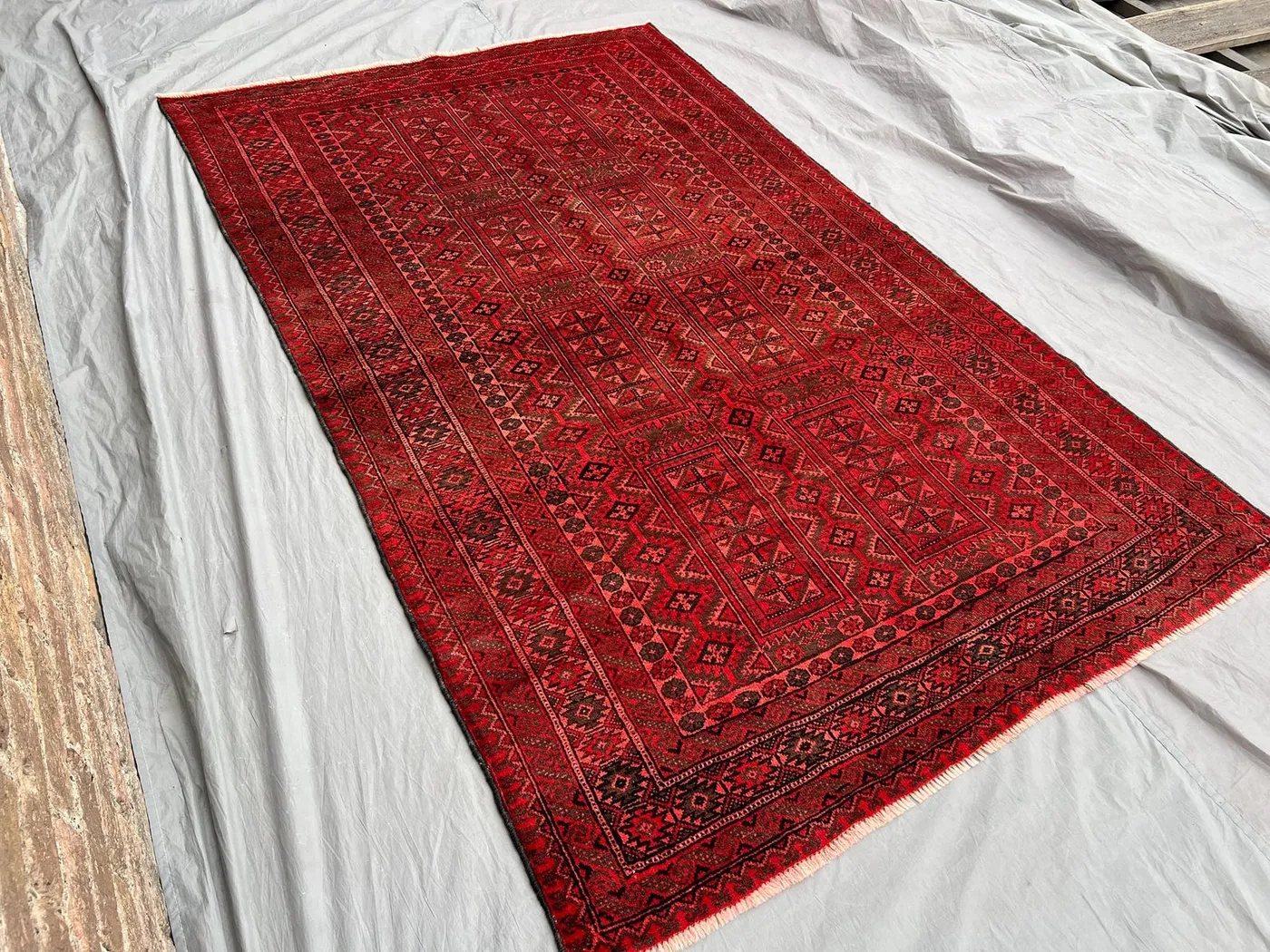 5x8 ft Vintage Afghan Baluch Rug | Antique Hand-Knotted Wool Carpet | Tribal Geometric Red Area Decor | Oriental Living Room rug, Floor rug