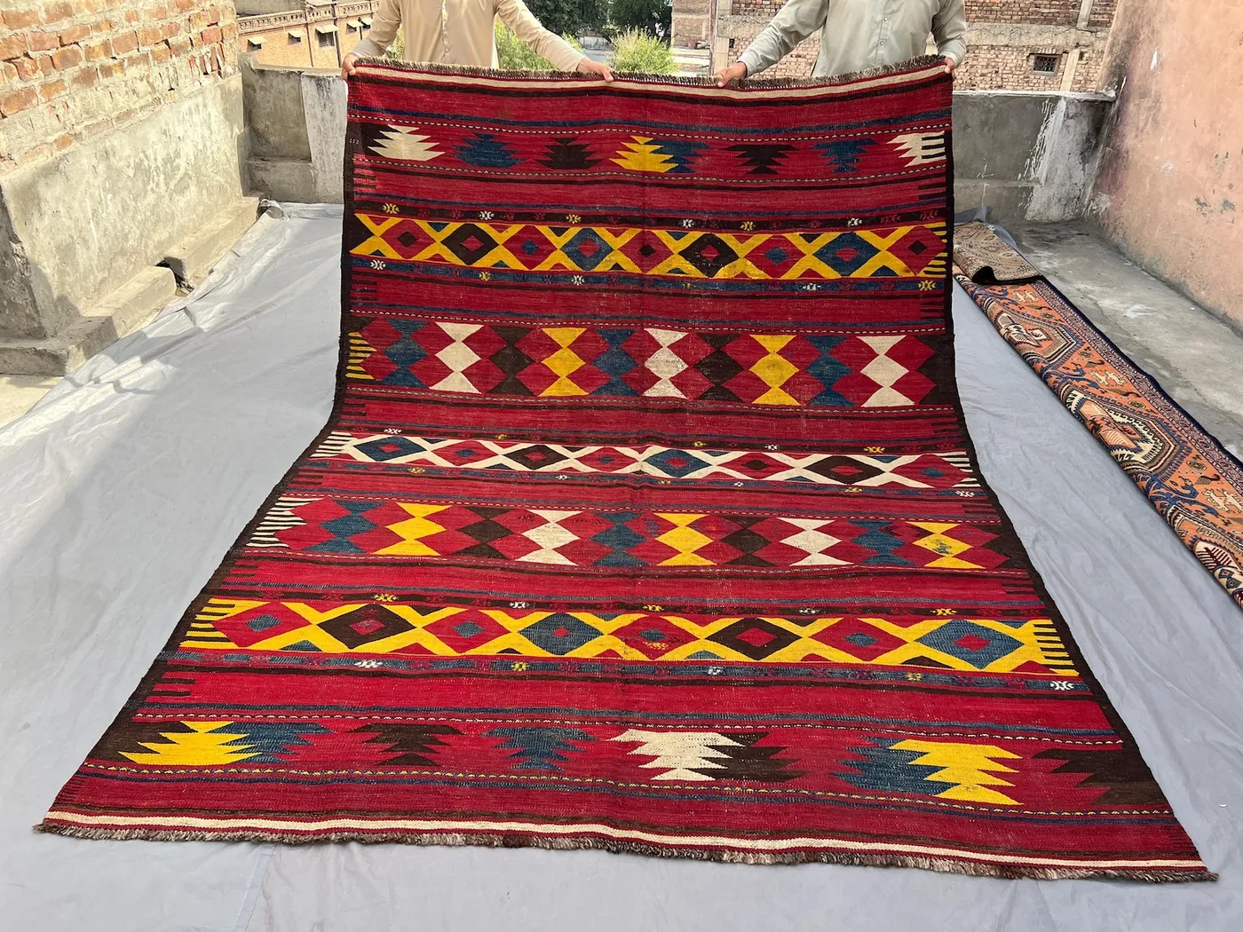 7x10 Vintage Afghan Kilim Rug, Handwoven Flat Weave Wool Carpet, Tribal Geometric Oriental Area Rug, Living Room Rug, Baluchi Maldari Kilim