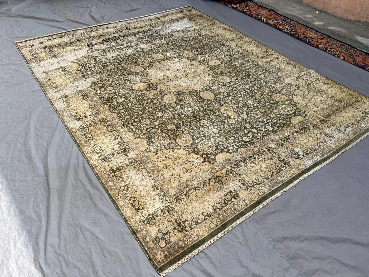8'2 x 10'2 Antique Turkish Inspired Caucasian Rug, Low Pile Distressed Medallion Wool Carpet, Vintage Floral Large Area Rug, Bedroom Decor