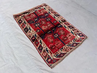 Antique Caucasian Medallion Rug, Afghan Hand Knotted Wool Tribal Rug, 2'6x3'6 ft Unique Boho Area Rug, Rustic 