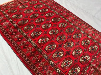 3'3 x 4'1 ft Antique Turkmen Ersari Tekke Rug, Hand-Knotted Wool Tribal Red Carpet, Collectible Vintage Orient