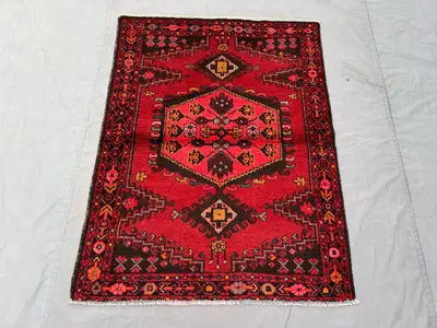 Vintage Turkish Rug 4x5, Hand Knotted Red Brown Wool Area Rug, Geometric Medallion Tribal Carpet, Boho Anatoli
