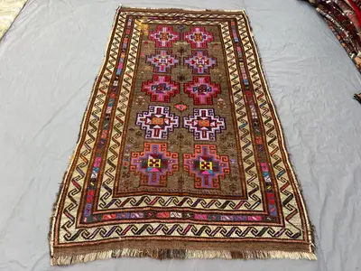 Antique Afghan Baluchi Rug 5x9, Hand Knotted Brown Tribal Wool Carpet, Geometric Multicolor Area Rug, Boho Ori