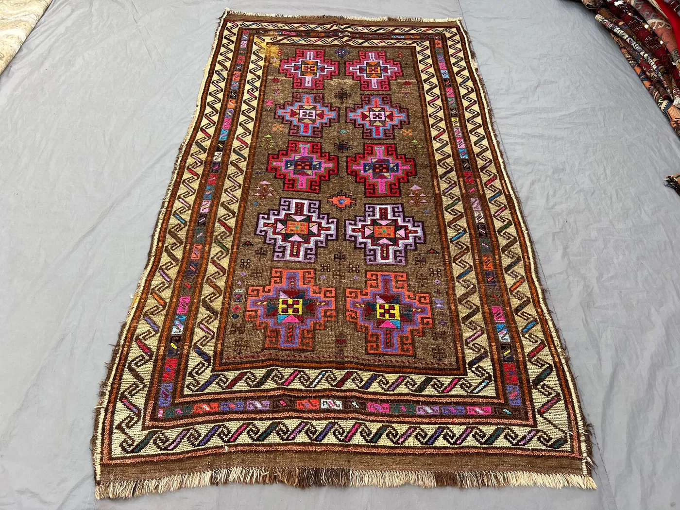 Antique Afghan Baluchi Rug 5x9, Hand Knotted Brown Tribal Wool Carpet, Geometric Multicolor Area Rug, Boho Oriental Living Room Bedroom Rug