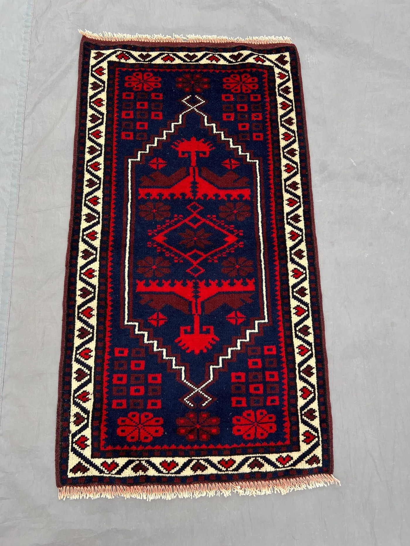 2 x 3'6 ft Afghan Hand-Knotted Vintage Soft Pile One-of-a-Kind Small Area Rug Turkoman Ersari Design Tribal Wool Handcrafted Home Decor