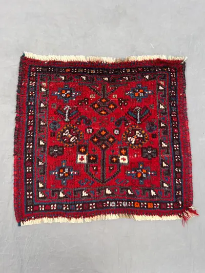 2 x 2 Afghan Hand-Knotted Vintage Rare Soft Pile One of a Kind Small Area Rug Balochi Design Red Tribal Wool D