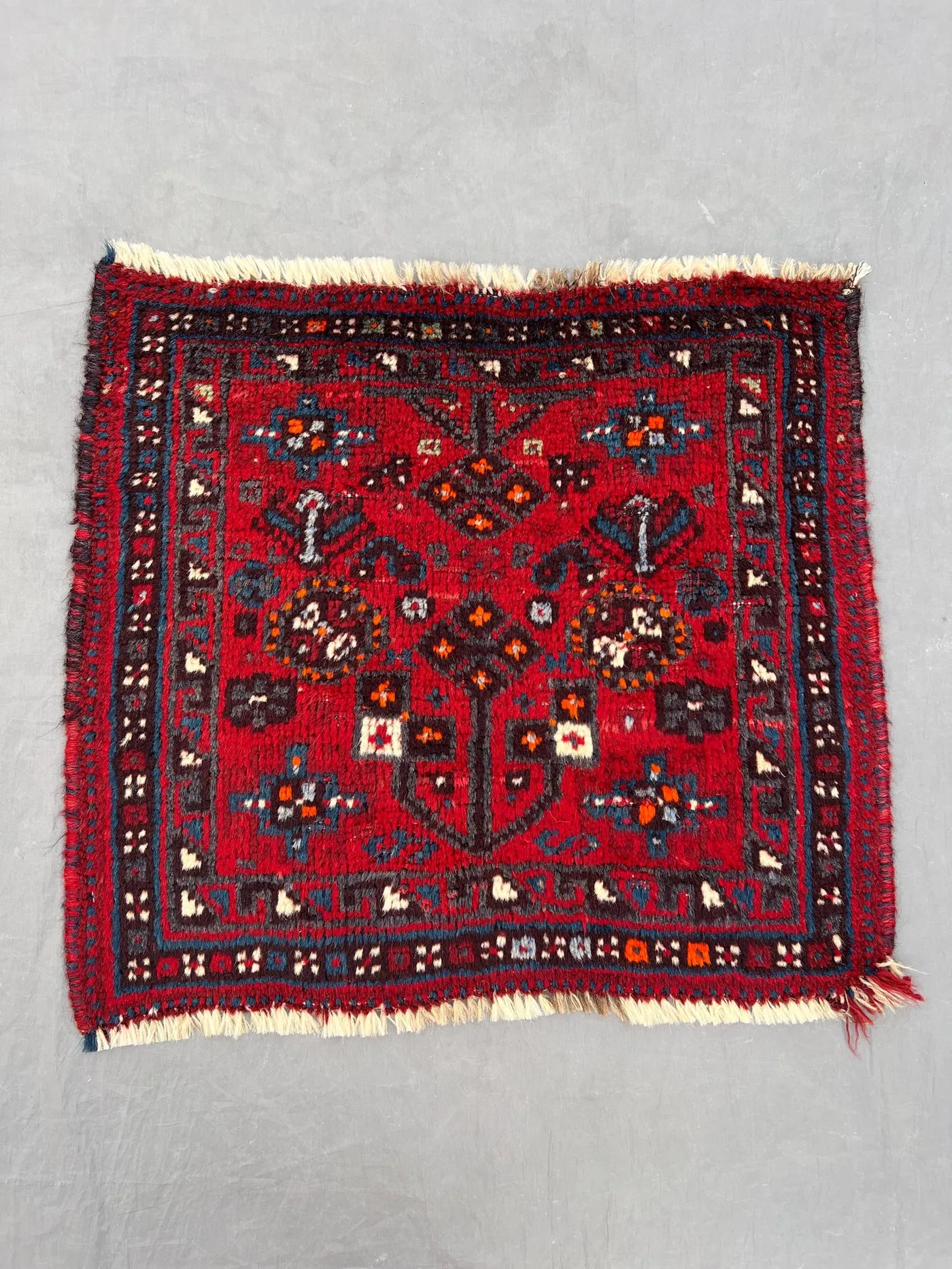 2 x 2 Afghan Hand-Knotted Vintage Rare Soft Pile One of a Kind Small Area Rug Balochi Design Red Tribal Wool Decor | Square area decor rug
