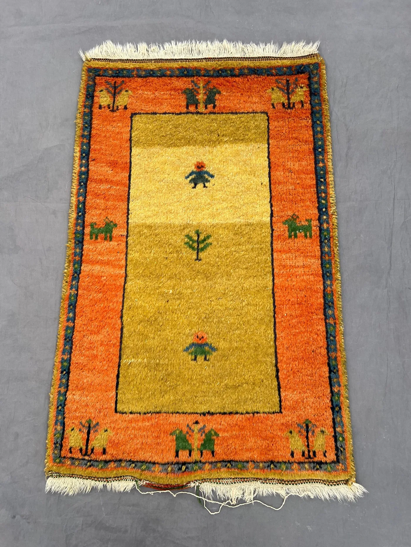 2 x 3 ft Afghan Hand-Knotted Vintage Rug Balochi Pictorial Design Soft Pile One-of-a-Kind Moss Bathroom Entryway Decor Rug | Bedroom rug