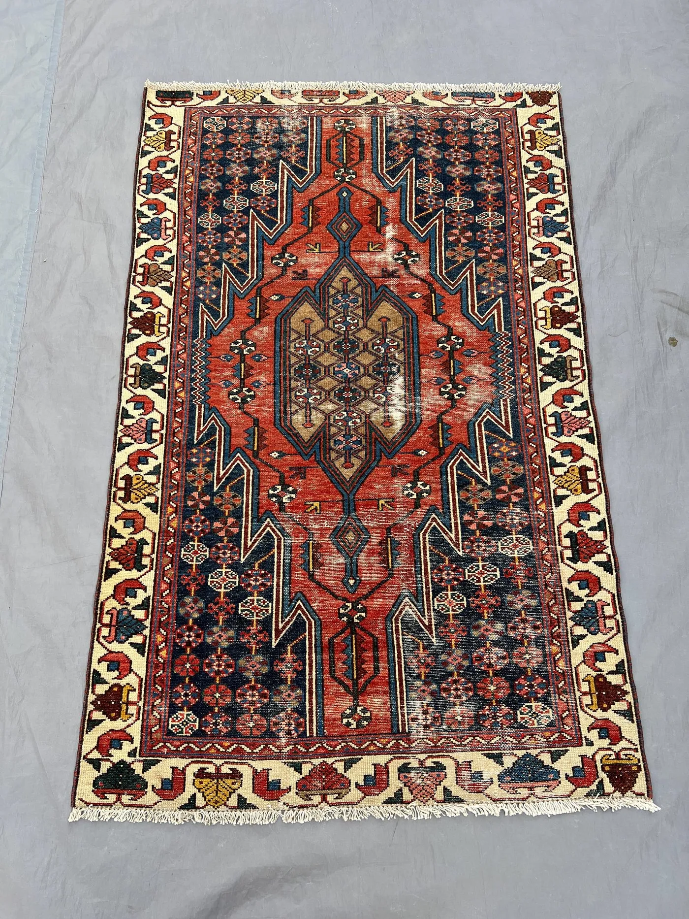 3 x 5 Afghan Hand-Knotted Vintage Rug Low Pile Balochi Design One-of-a-Kind Small Area Rug Tribal Wool rug Red and Blue | Living room decor