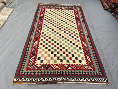 5 x 9 Afghan Hand-Woven Vintage Kilim Rug Soft Flat-Weave Maimana Design One-of-a-Kind Large Area Rug Tribal W