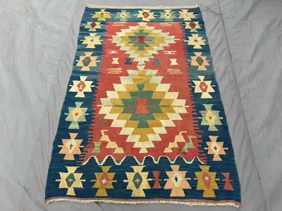 Afghan Hand Woven Modern Kilim 4 x 6 ft Vintage Flat Weave One of a Kind Small Area Decor Carpet Maimana Desig