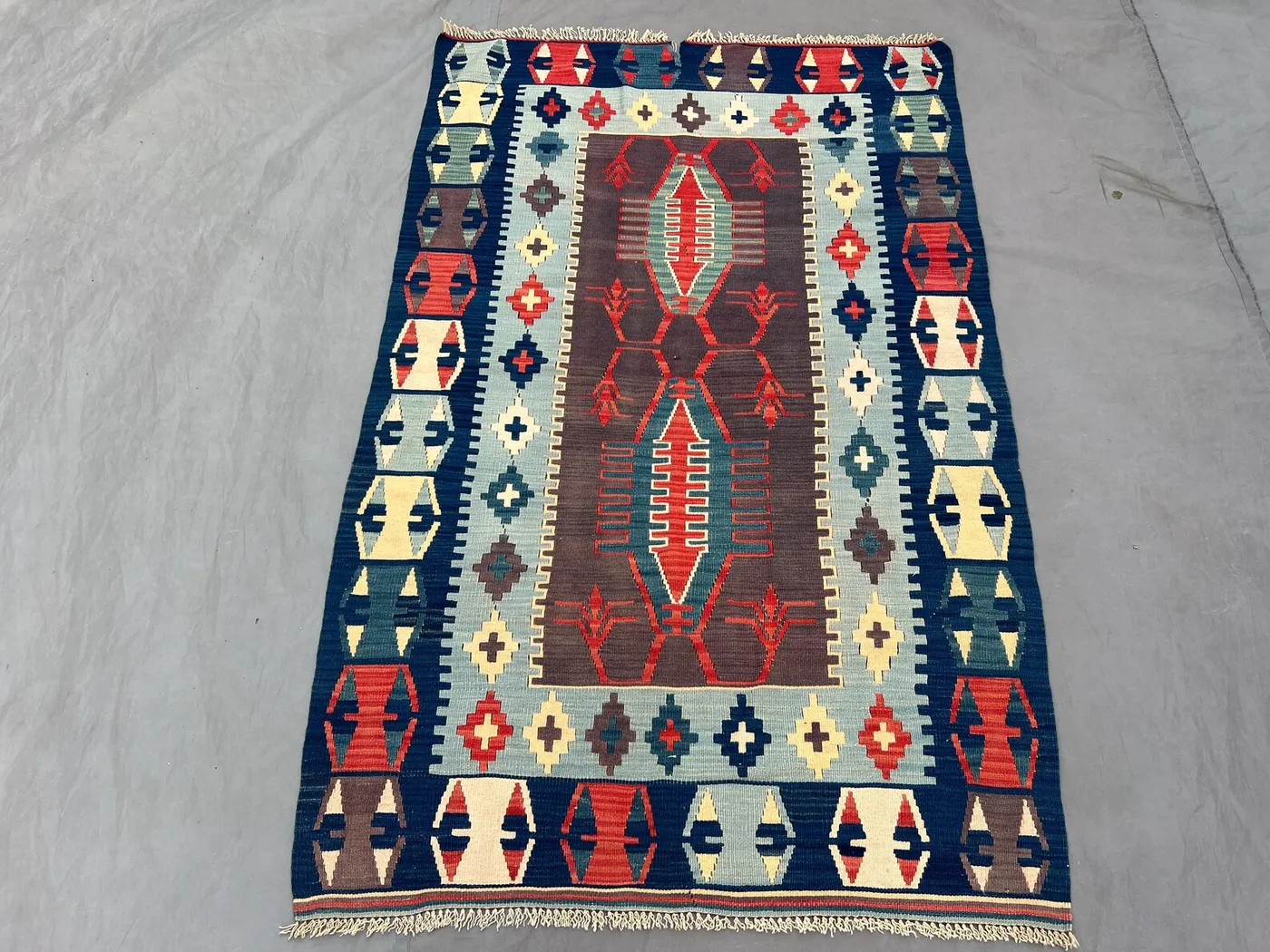 Afghan handwoven modern kilim 4 x 6 ft vintage flat weave one-of-a-kind small area tribal decor carpet maimana geometric design
