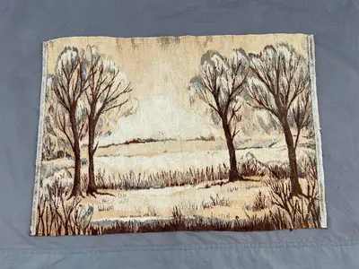 Afghan vintage flat weave pictorial kilim 3 x 4 ft handmade wall hanging, unique nature landscape tapestry rug