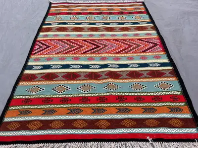 Afghan 3 x 5 ft hand woven modern kilim vintage flat weave small area décor Rug one of a kind sumak design