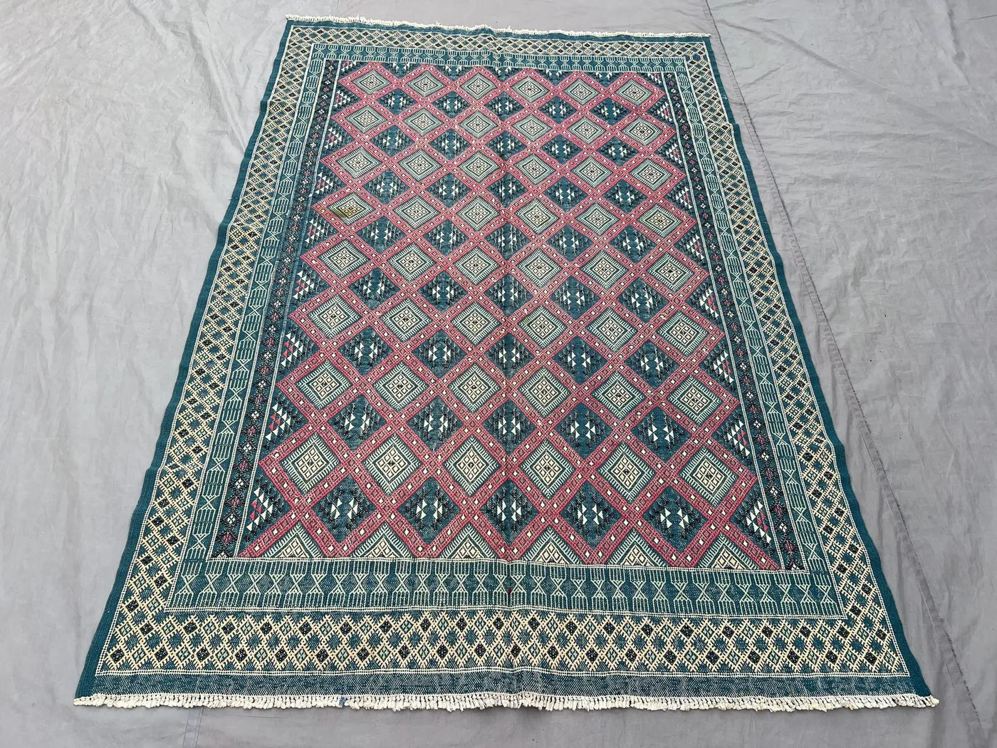 Afghan 5 x 8 ft Hand Woven Vintage Kilim One-of-a-Kind Large Area Sumak Weave Tribal Geometric Blue Red Rug