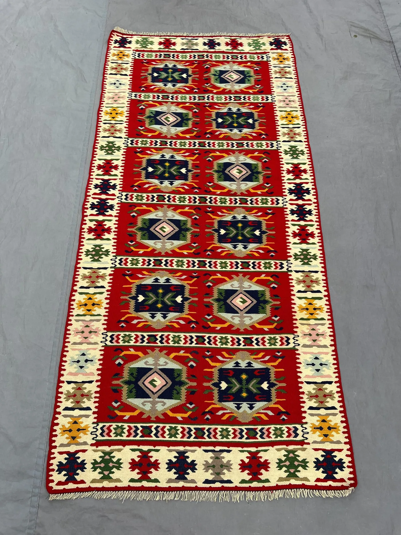 Afghan vintage handwoven kilim 3.0 x 6.6 ft, one-of-a-kind flat weave maimana design, bold tribal geometric pattern