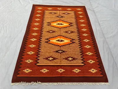 3.2 x 6.8 ft Afghan hand woven vintage kilim one-of-a-kind small flat weave area rug tribal geometric sumak de