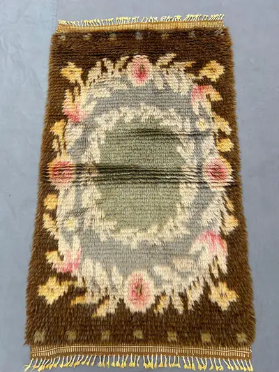 Afghan 3 x 4 ft hand knotted vintage full-pile rug ultra-soft moss texture one-of-a-kind small accent area car