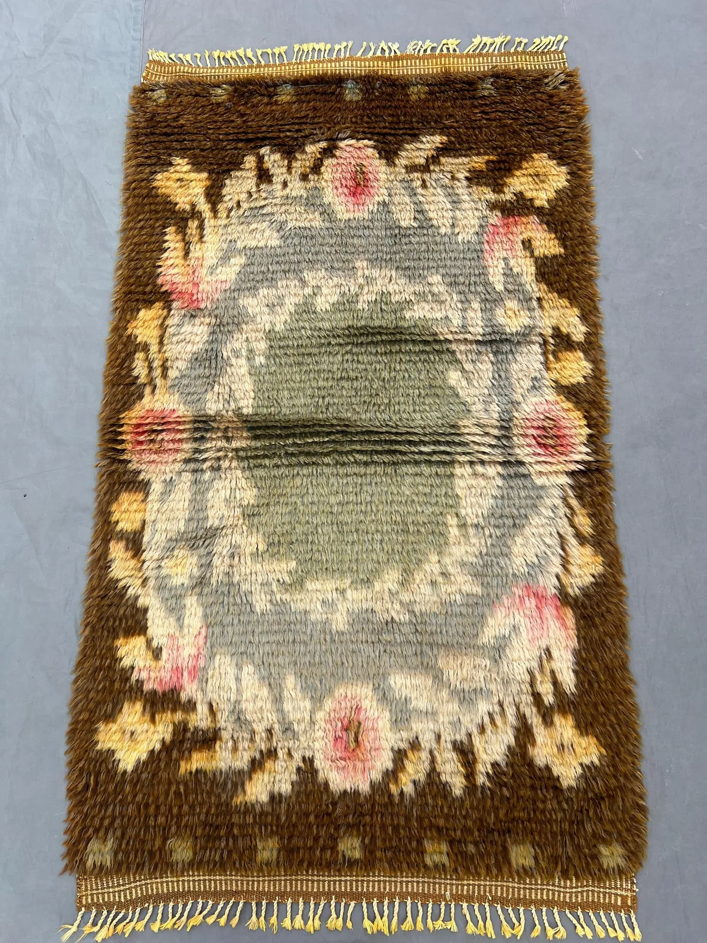 Afghan 3 x 4 ft hand knotted vintage full-pile rug ultra-soft moss texture one-of-a-kind small accent area carpet
