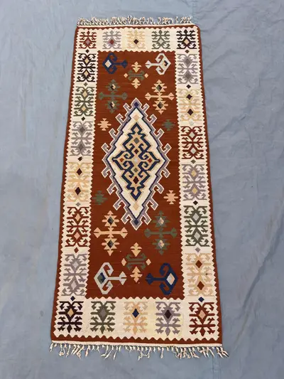 Afghan 2 x 5 ft Hand Woven Kilim Modern Flat Weave One of a Kind Small Area Tribal Decor Geometric Maimana Des