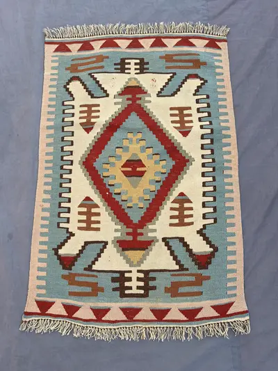 2 x 2.11 ft Afghan Hand Woven Flat Weave Kilim Rug One of a Kind Small Area Accent Maimana Tribal Geometric De