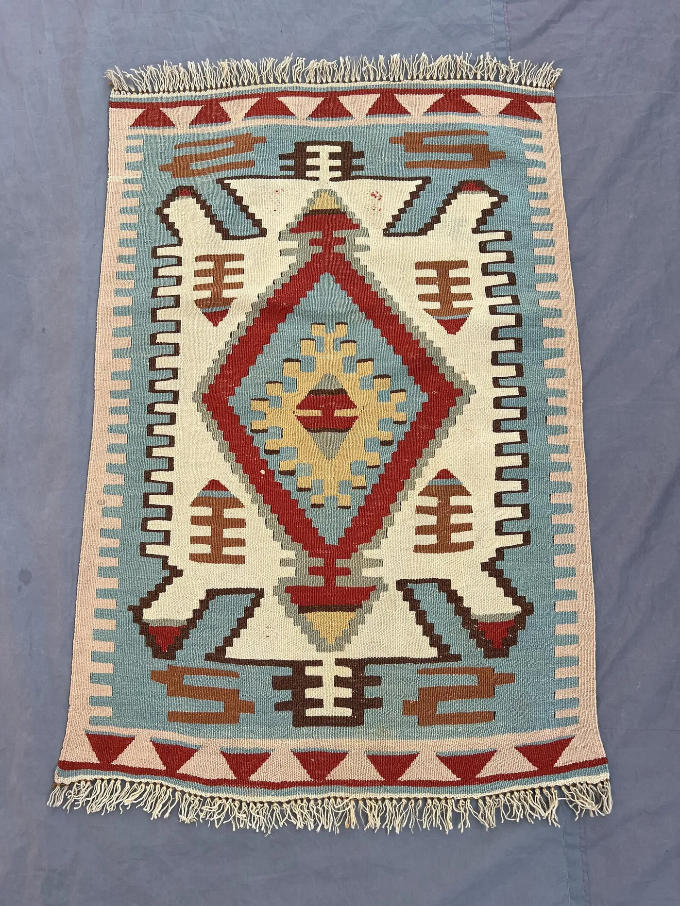 2 x 2.11 ft Afghan Hand Woven Flat Weave Kilim Rug One of a Kind Small Area Accent Maimana Tribal Geometric Design