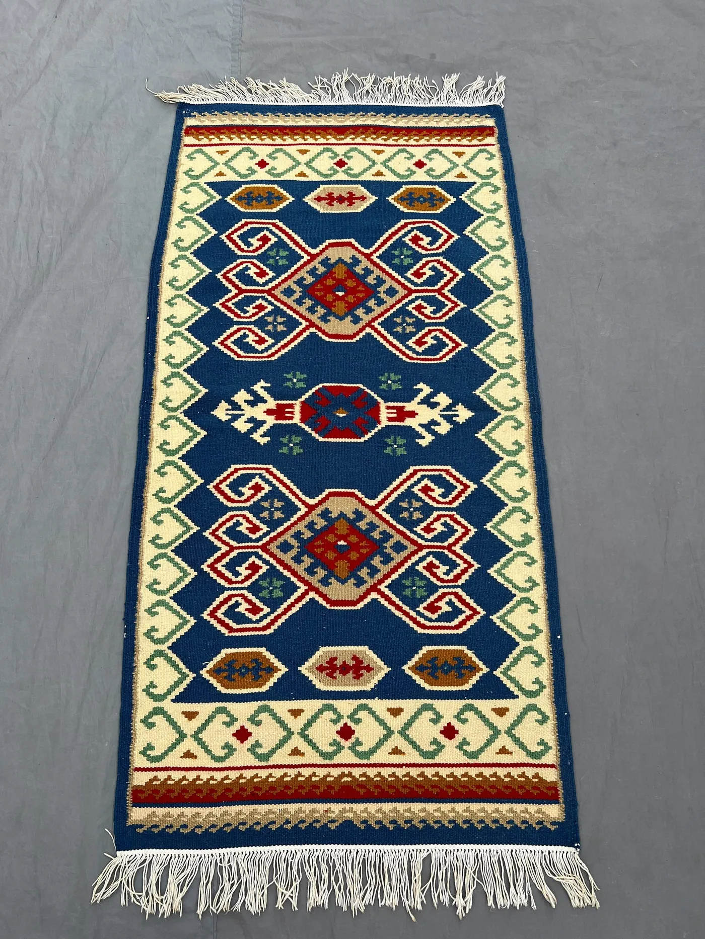Afghan 2 x 5 ft hand woven vintage flat weave kilim one-of-a-kind small tribal area decor carpet, traditional maimana design