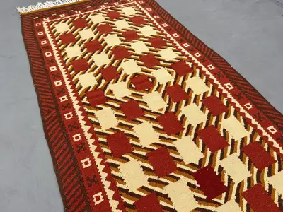 Afghan Hand Woven Vintage Kilim 2.2 x 4.5 ft One of a Kind Flat Weave Tribal Faryab Small Area Boho Decor