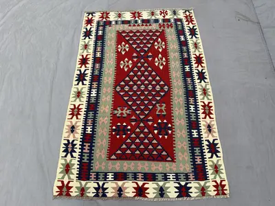 Authentic 4 x 6 ft Afghan Handwoven Vintage Kilim One-of-a-Kind Geometric Maimana Tribal Design Boho Small Are