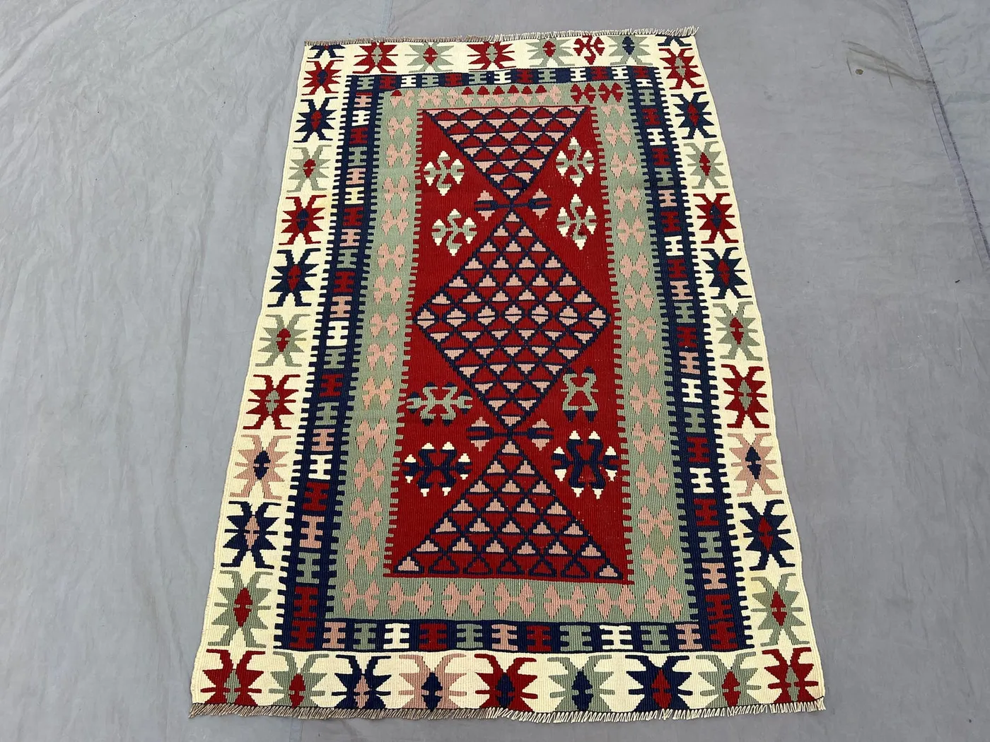 Authentic 4 x 6 ft Afghan Handwoven Vintage Kilim One-of-a-Kind Geometric Maimana Tribal Design Boho Small Area Decor