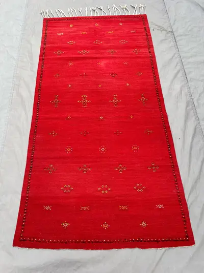 4 x 7 ft Afghan Hand Woven Vintage Flat Weave Kilim | One-of-a-Kind Red Room Decor | Maimana Design