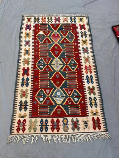 3.4 x 5.7 ft Afghan hand woven vintage flat weave kilim rug one of a kind small area rug tribal geometric maim