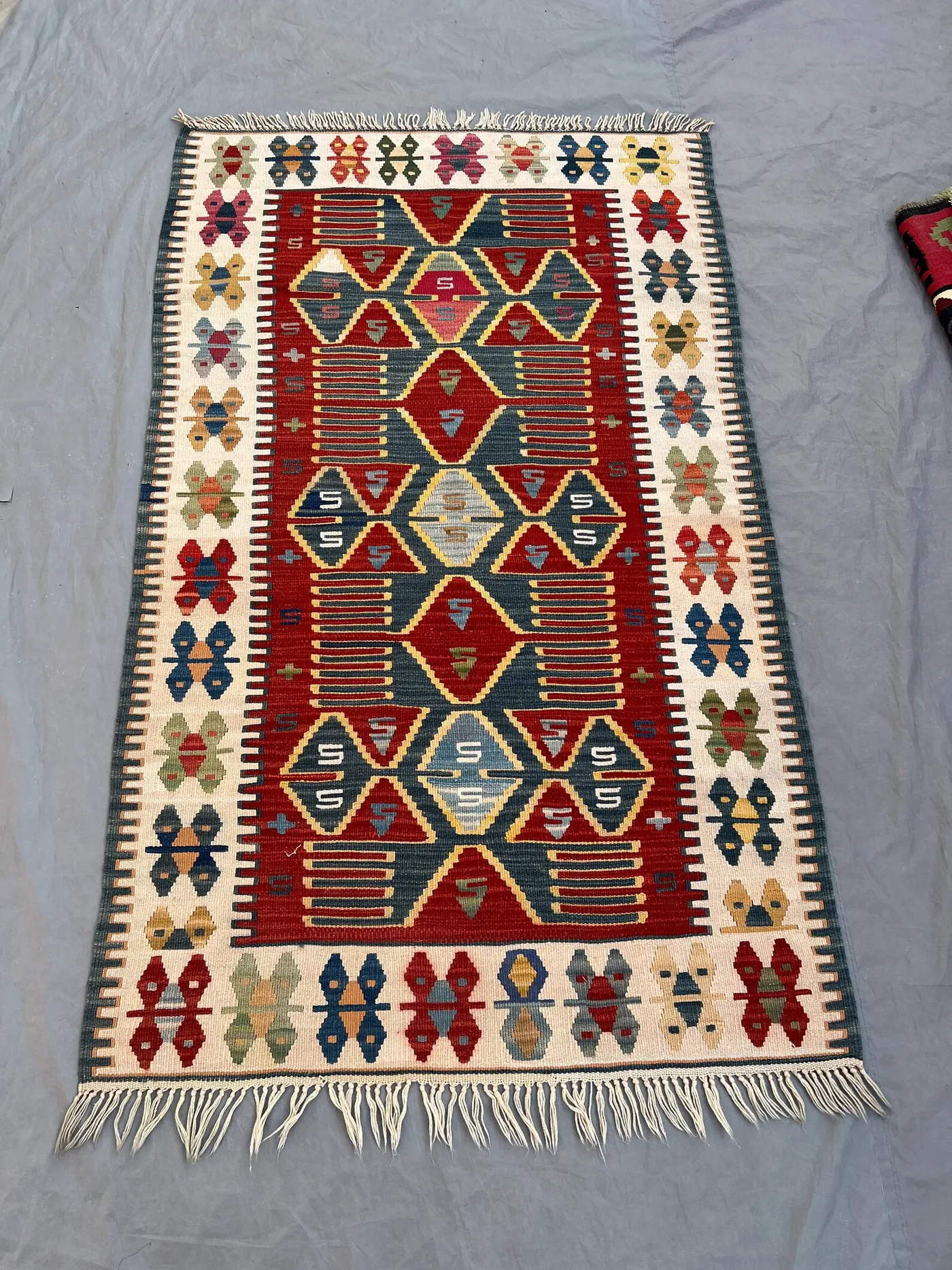 3.4 x 5.7 ft Afghan hand woven vintage flat weave kilim rug one of a kind small area rug tribal geometric maimana design