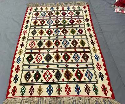 Afghan 4 x 6 ft hand woven vintage kilim one of a kind large tribal area carpet, geometric boho decor maimana 