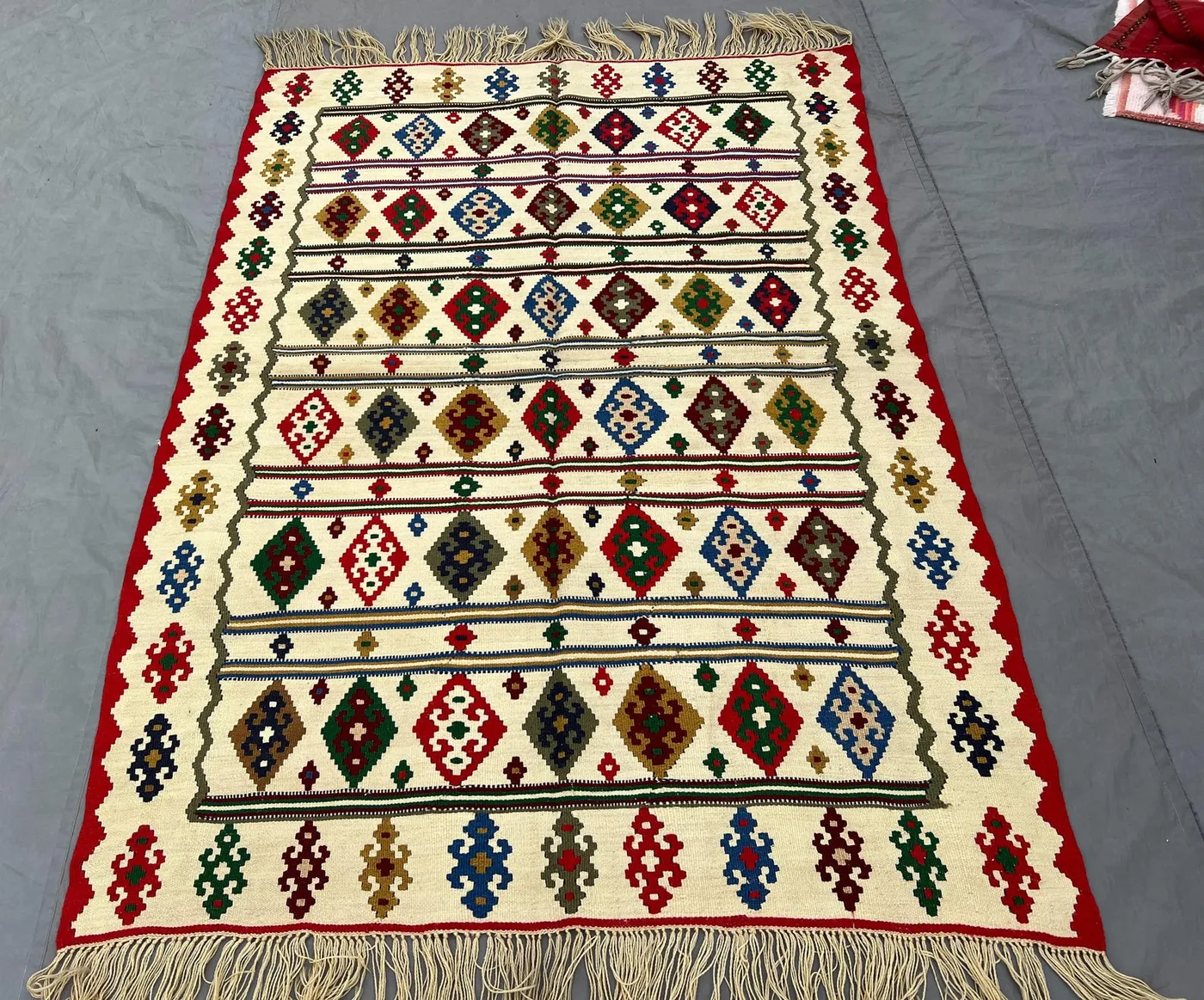 Afghan 4 x 6 ft hand woven vintage kilim one of a kind large tribal area carpet, geometric boho decor maimana flat weave