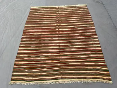 4.8 x 6 ft Afghan handwoven vintage kilim unique striped maimana flat weave one-of-a-kind tribal small area de