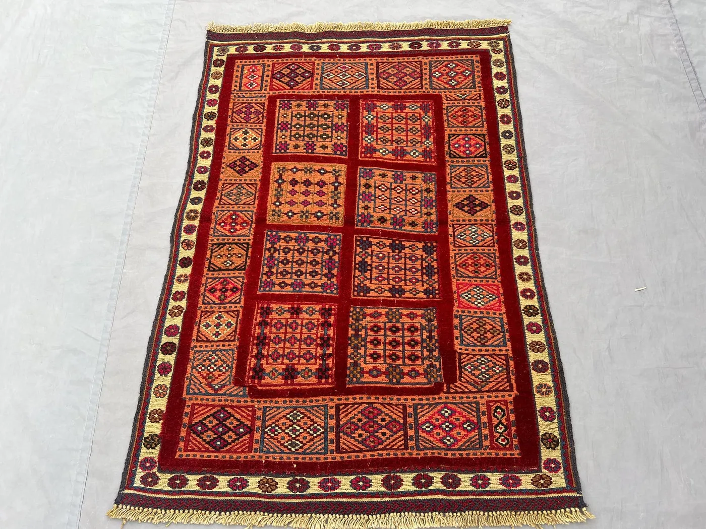 Afghan Vintage 3 x 4 ft Handwoven Kilim One-of-a-Kind Small Area Decor, Traditional Geometric Mishwani Flat Weave