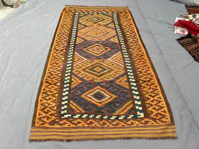 5 x 9 ft Afghan hand woven vintage flat weave kilim one of a kind terracotta large area home decor carpet maim