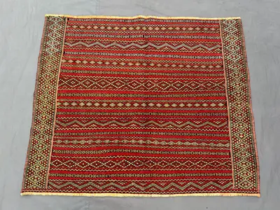 Afghan hand knotted 3 x 4 ft vintage square rug soft wool pile one of a kind tribal small area decor balochi g