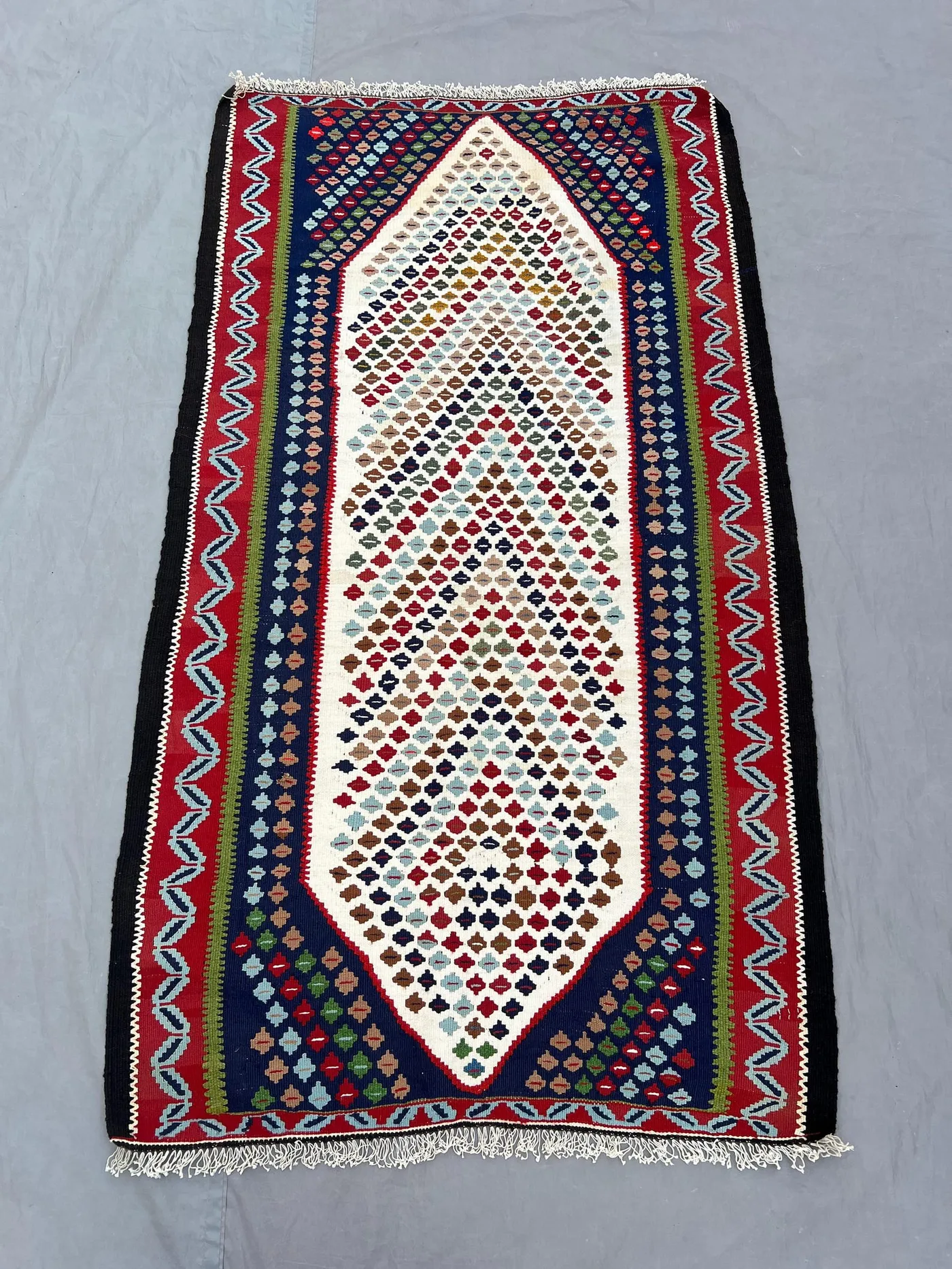 Afghan hand woven vintage kilim 3 x 5 ft one of a kind tribal flat weave small area decor geometric multicolor design